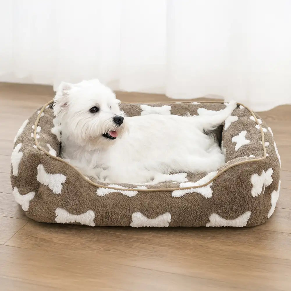 Lanzamiento de sueño de hueso de felpa Cama de perro de sueño profundo cuadrado