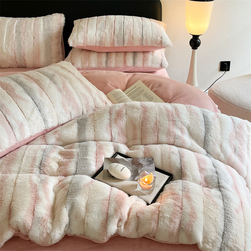 Juego de cama antiestático de piel de conejo de rabia de rayas de rayas ombre irregular a rayas