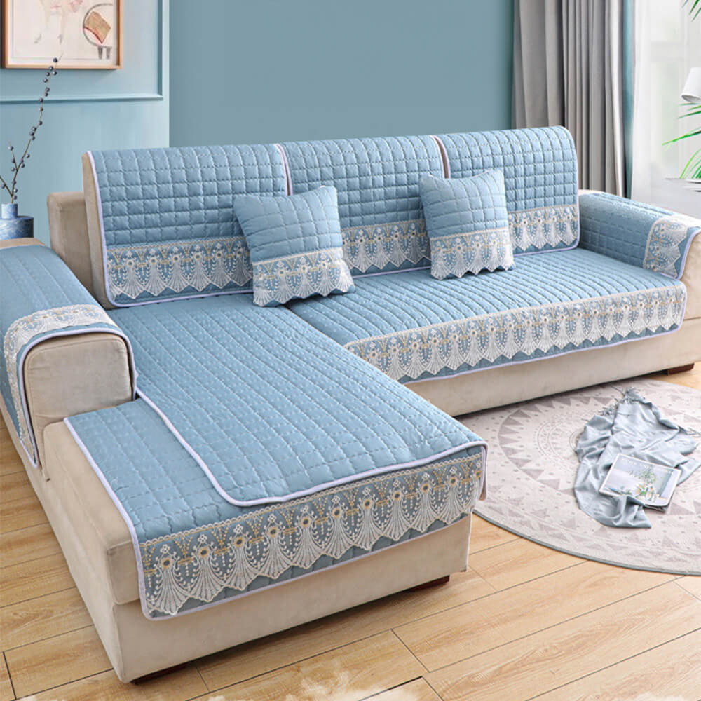 Coperchio di divano non slip da ricamo a pizzo trapuntato di lusso