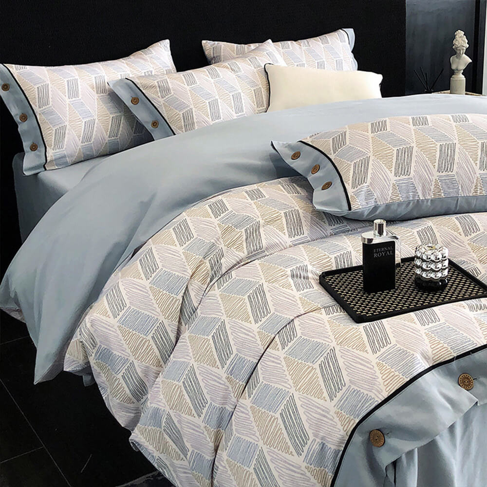 <tc>Color</tc>Juego de sábanas con botones de algodón cepillado ultrasuave y geométrico