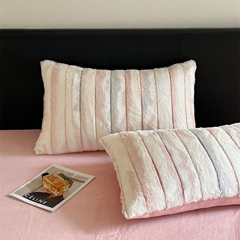 Juego de cama antiestático de piel de conejo de rabia de rayas de rayas ombre irregular a rayas