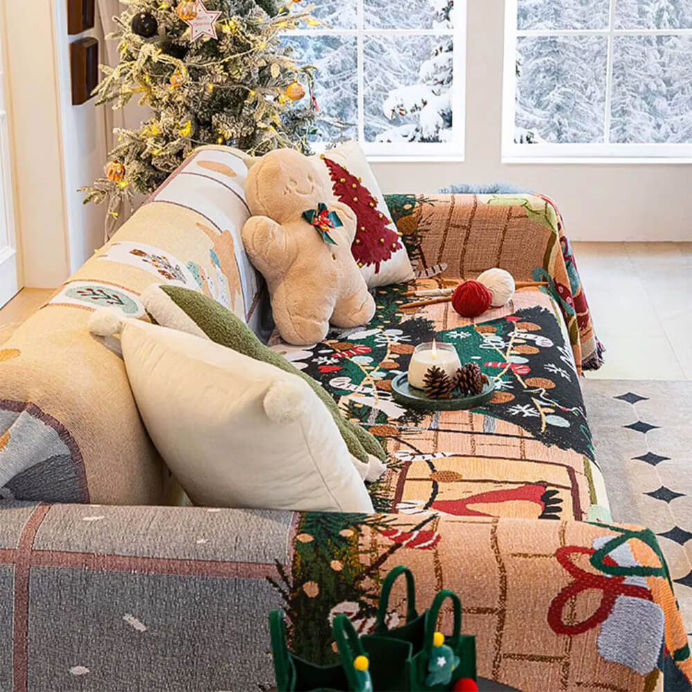Weicher, gestrickter, dekorativer Couchbezug aus weichem Jacquard mit Weihnachtsmotiv