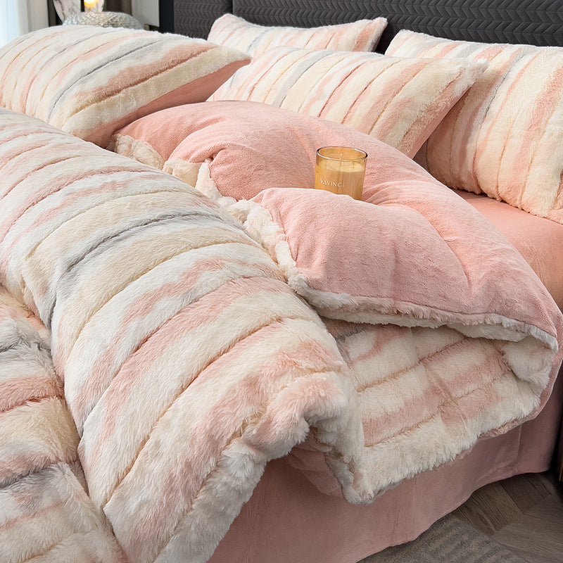 Juego de cama antiestático de piel de conejo de rabia de rayas de rayas ombre irregular a rayas