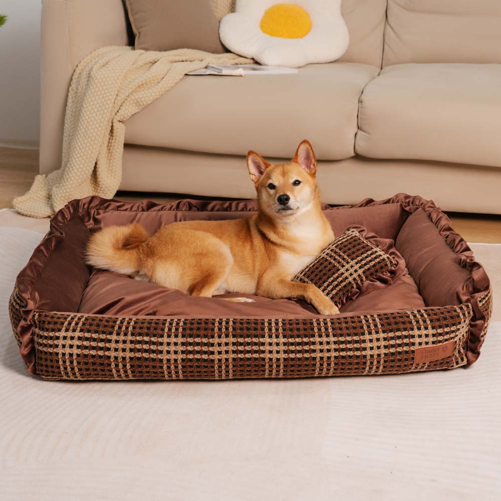 Lit d’oreiller pour chien de traversin confortable lavable à fleurs de luxe classique - Bliss Napper