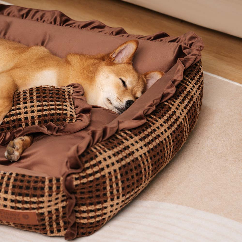 Lit d’oreiller pour chien de traversin confortable lavable à fleurs de luxe classique - Bliss Napper