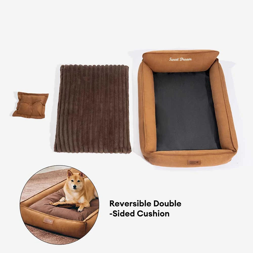 Retro Faux Suede Dual-sided Washable Bolster Dog Bed With Pillow – SweetDream