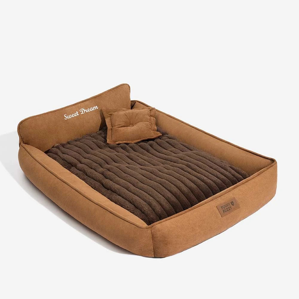 Retro Faux Suede Dual-sided Washable Bolster Dog Bed With Pillow – SweetDream