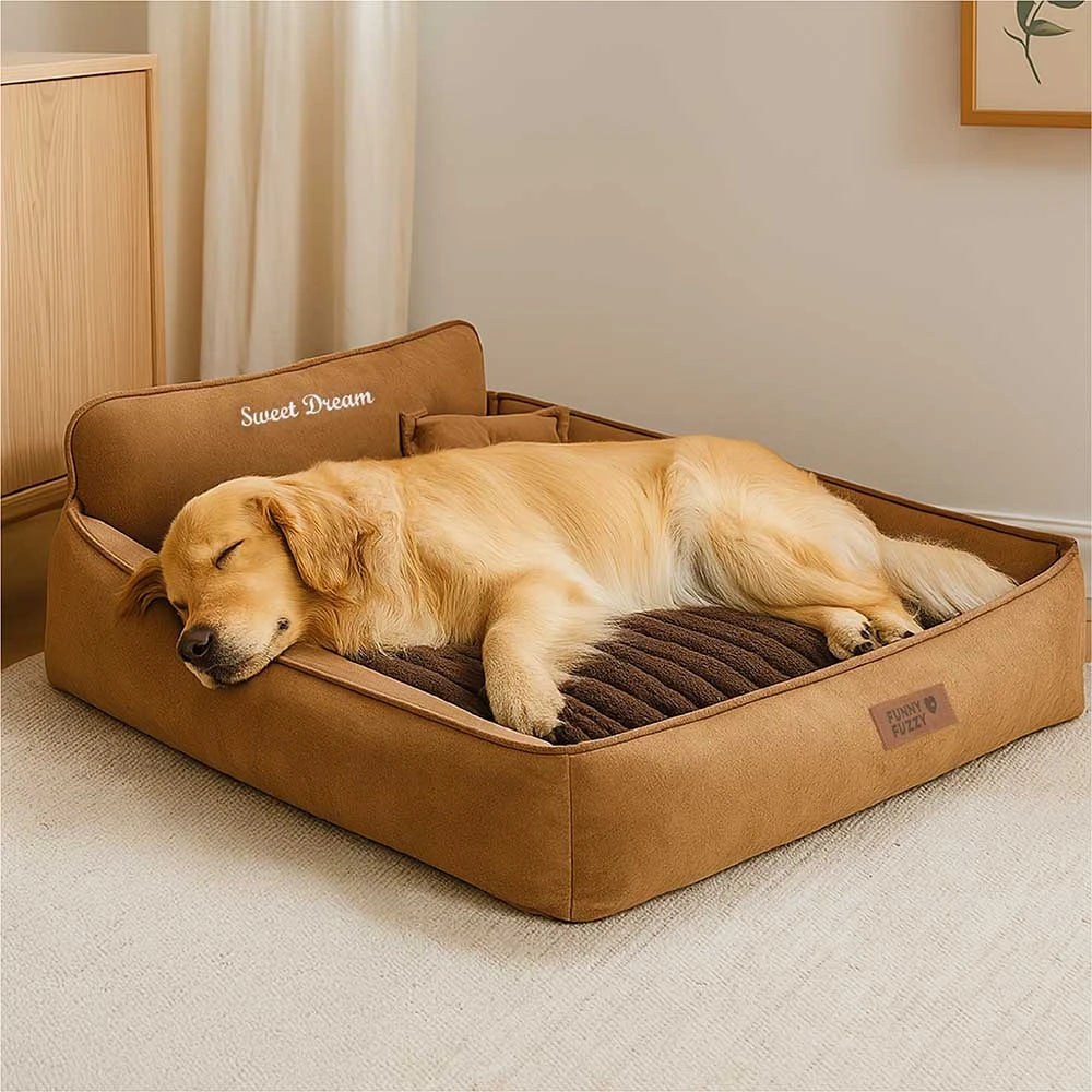 Retro Faux Suede Dual-sided Washable Bolster Dog Bed With Pillow – SweetDream