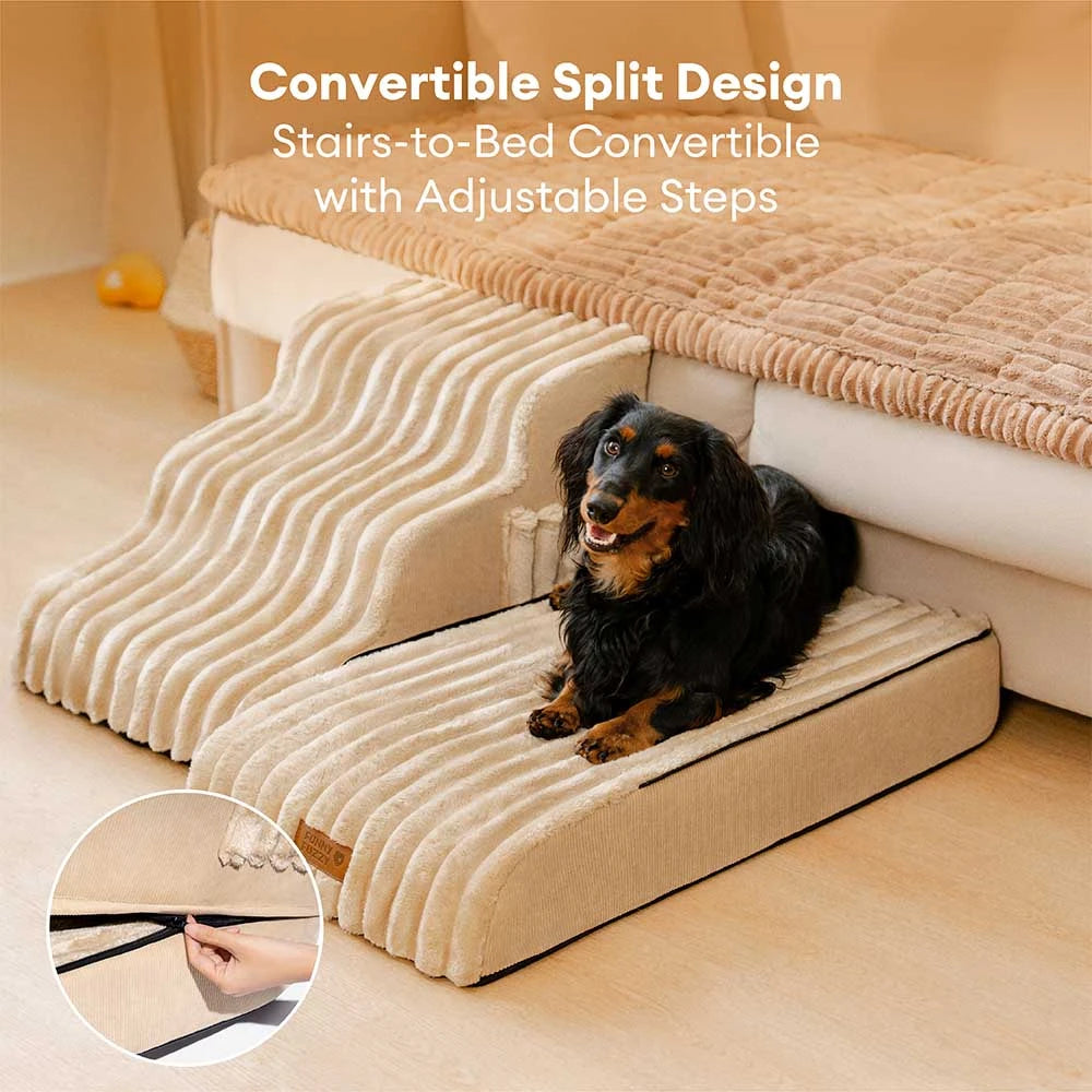 2 in 1 Fluffy Plush Sponge Detachable Pet Stair&Bed - CreamyRamp