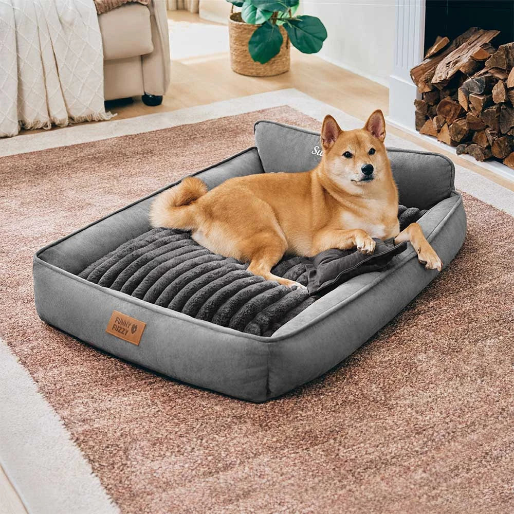 Retro Faux Suede Dual-sided Washable Bolster Dog Bed With Pillow – SweetDream