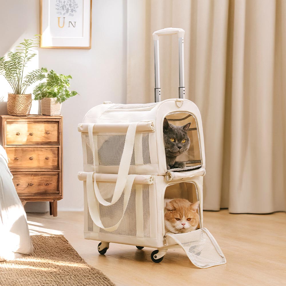 Spazioso sacchetto per trasportato per animali da viaggio multi-gatto a doppio strato con ruote
