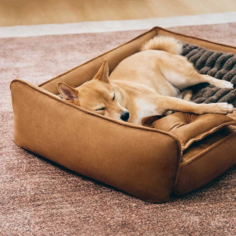 Retro Faux Suede Dual-sided Washable Bolster Dog Bed With Pillow – SweetDream
