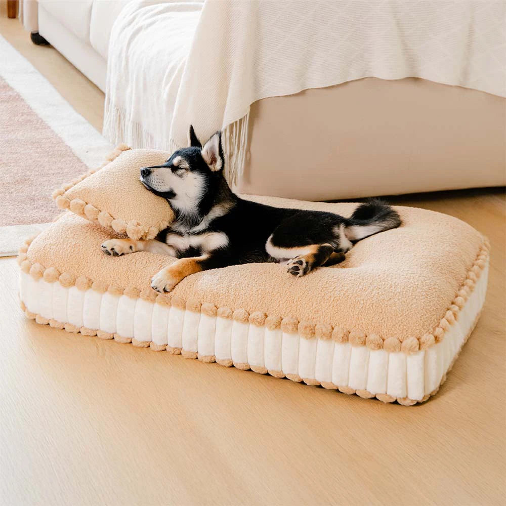 Comfy Plush Biscuit-Inspired Calming Dog Bed with Pillow – SweetNap