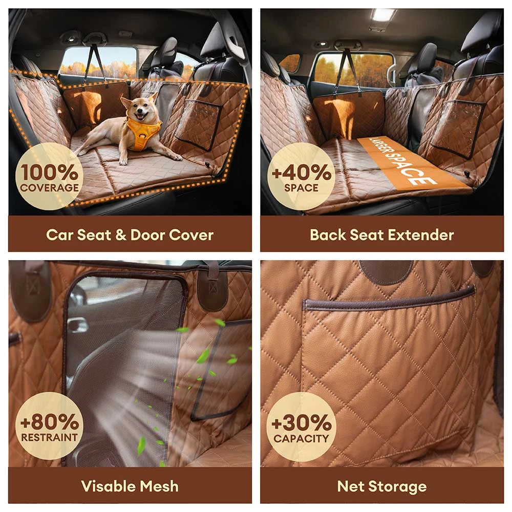 Cubierta de asiento de auto para hamacas para perros de hamaca de cuero de cuero sintético con alfombra