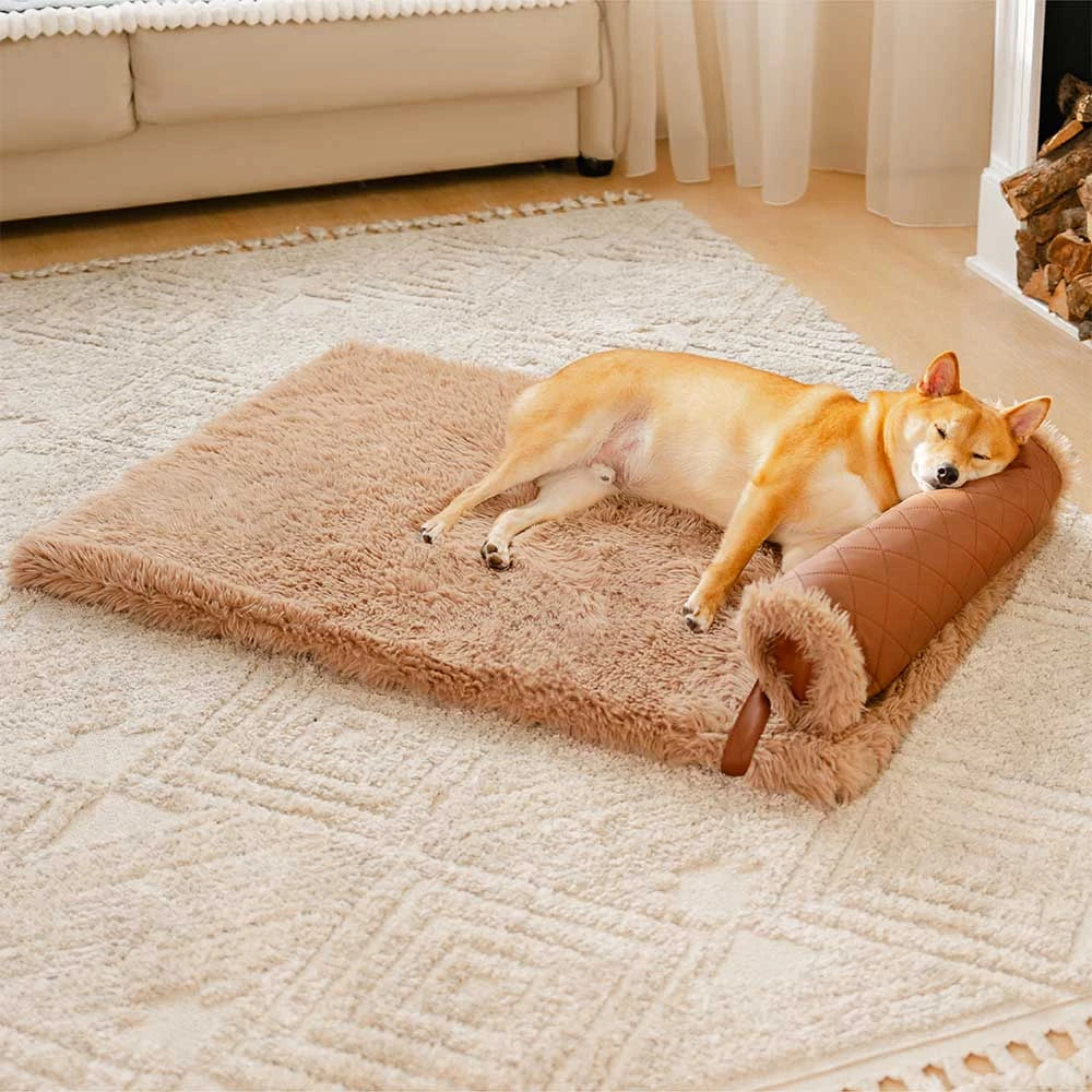 Cuero sinté de doble cara & Matina de perro esponjada de lujos de lujo cálido con almohada
