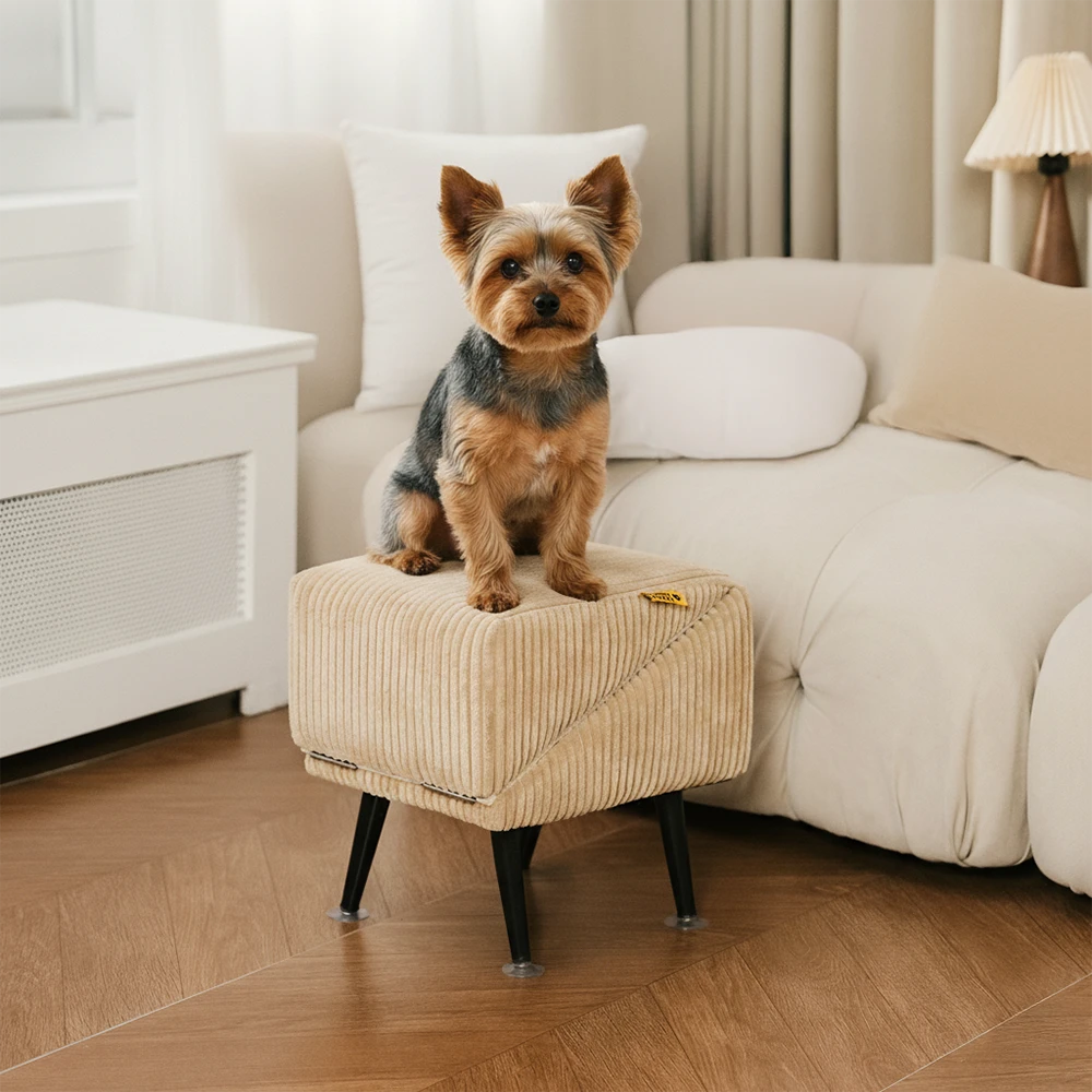 3-in-1 Comfy Corduroy Reinforced Alloy Pet Ramp & Side Stool – StepSure