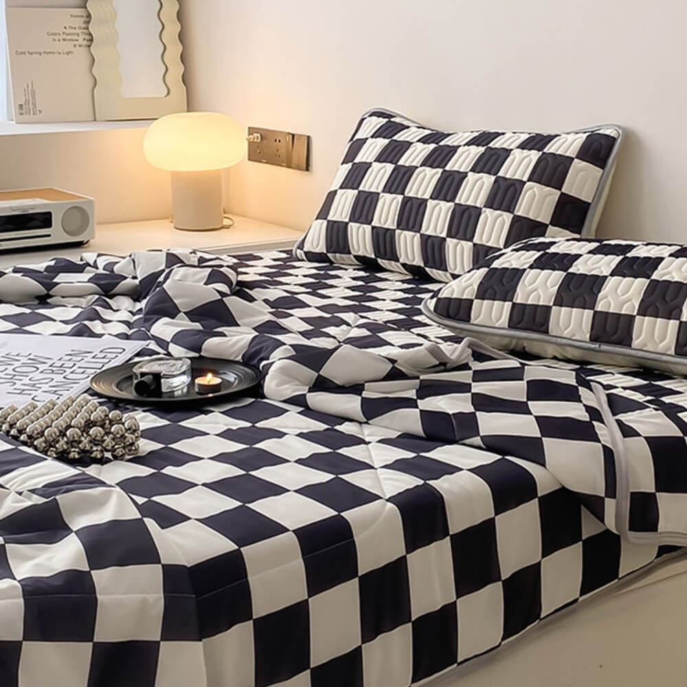 Tablero de ajedrex látex de cama de cama de seda de seda cubierta de colchón de colchón