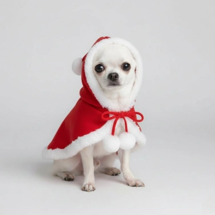 Christmas Santa Pet Cloak Warm Plush Dog Cape with Hat