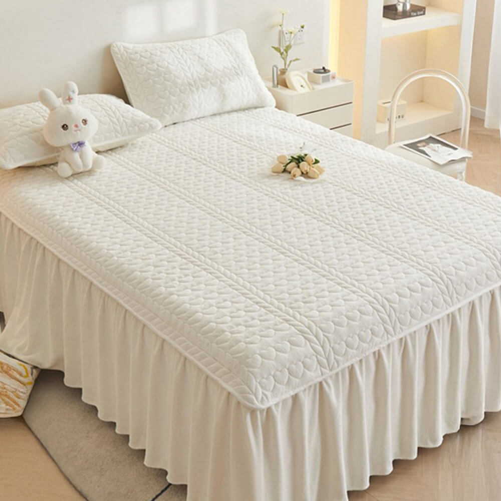 Set de falda de la cama acolchada de terciopelo cremoso de la leche