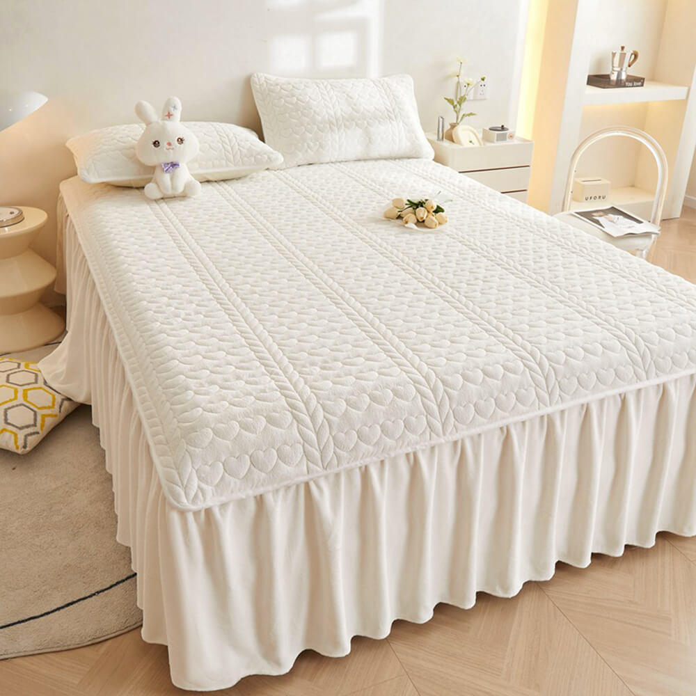 Set de falda de la cama acolchada de terciopelo cremoso de la leche