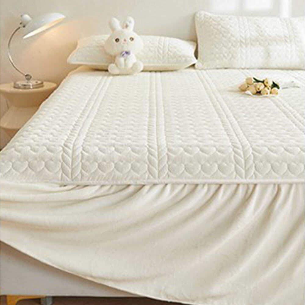 Set de falda de la cama acolchada de terciopelo cremoso de la leche