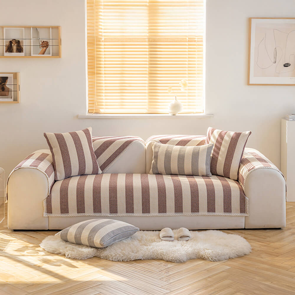 Anti-Kratz-Möbelschutz-Couchbezug aus Baumwollleinen mit Streifen