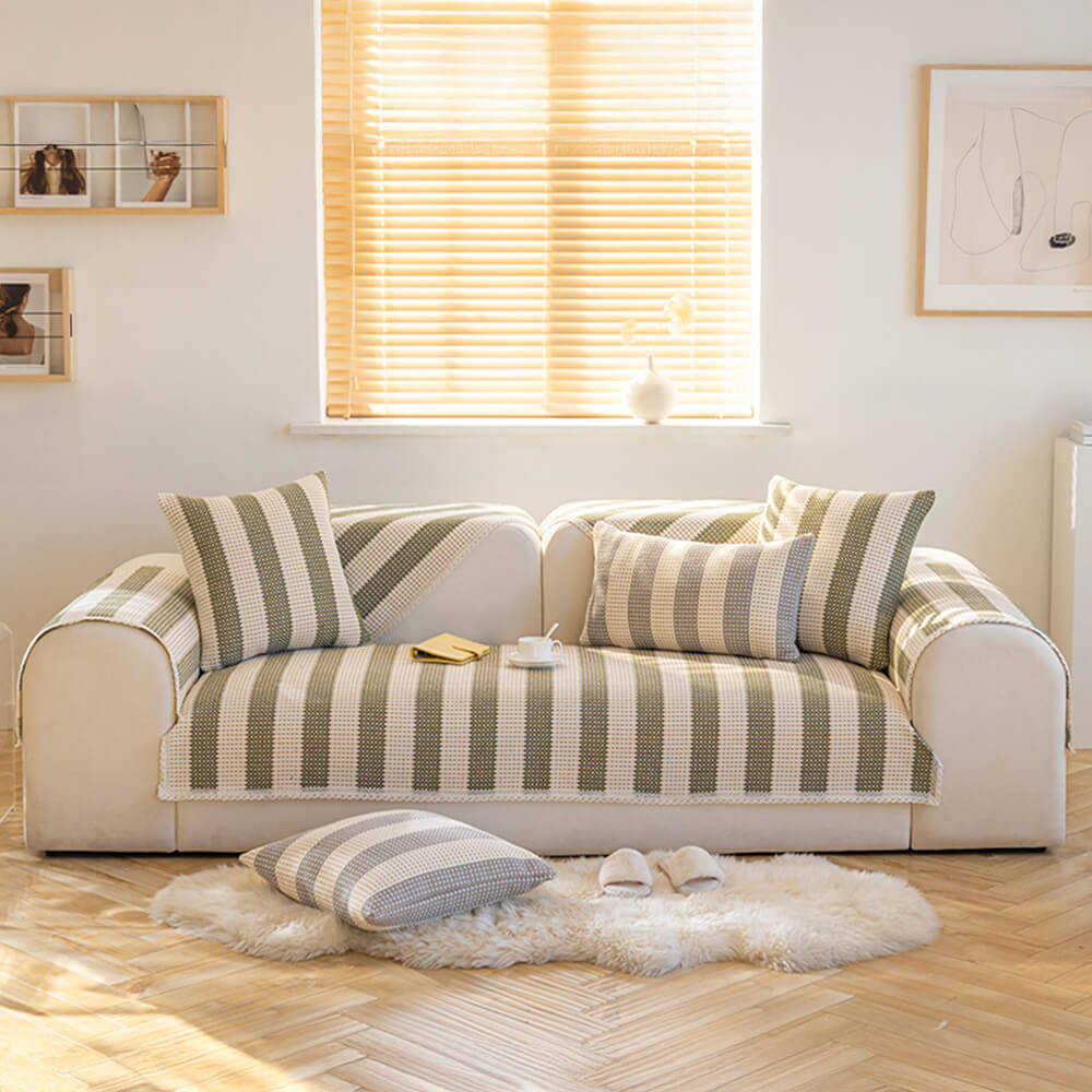 Anti-Kratz-Möbelschutz-Couchbezug aus Baumwollleinen mit Streifen