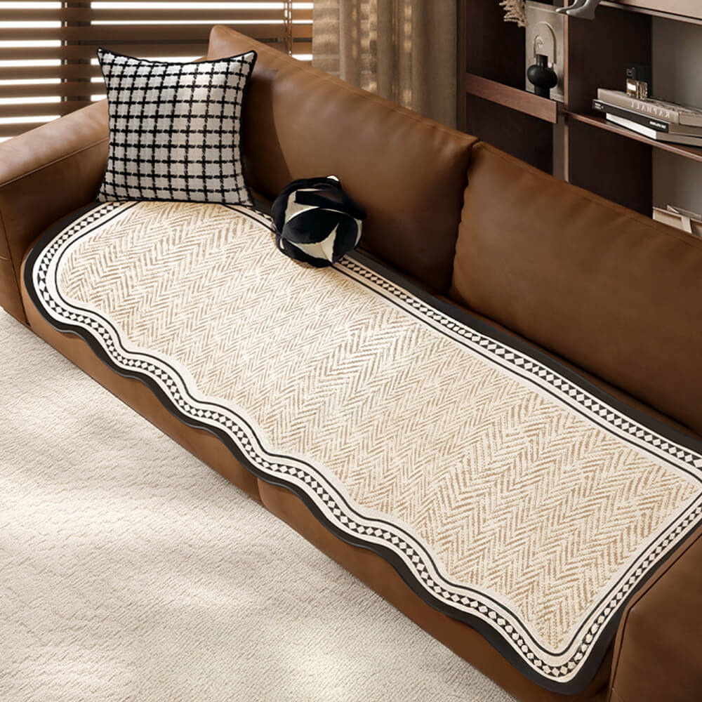 Motivo di azzo di aringone durevole Coperchio di divano anti-slip con finiture ondulate-Resistente ai graffi per animali domestici