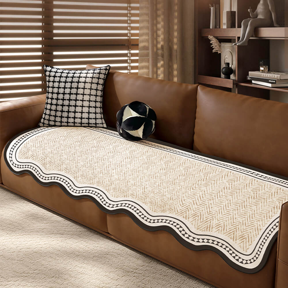 Motivo di azzo di aringone durevole Coperchio di divano anti-slip con finiture ondulate-Resistente ai graffi per animali domestici