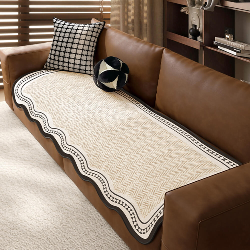 Motivo di azzo di aringone durevole Coperchio di divano anti-slip con finiture ondulate-Resistente ai graffi per animali domestici