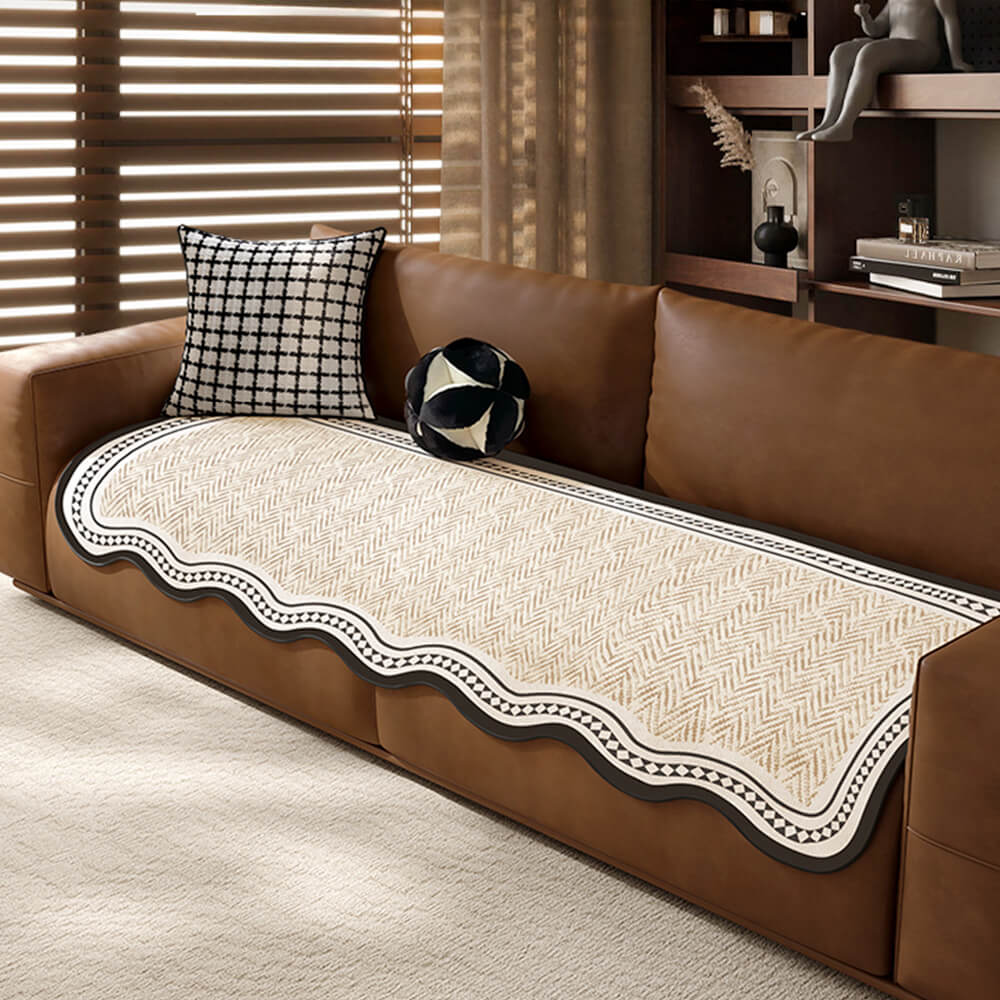 Motivo di azzo di aringone durevole Coperchio di divano anti-slip con finiture ondulate-Resistente ai graffi per animali domestici