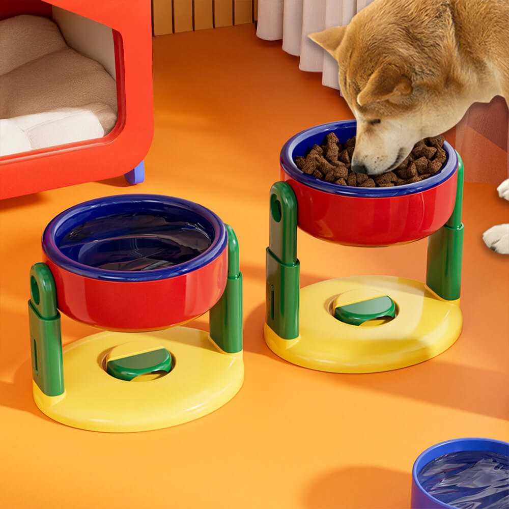 Neck Protection Adjustable Raised Pet Bowl with Anti-Slip Suction Base