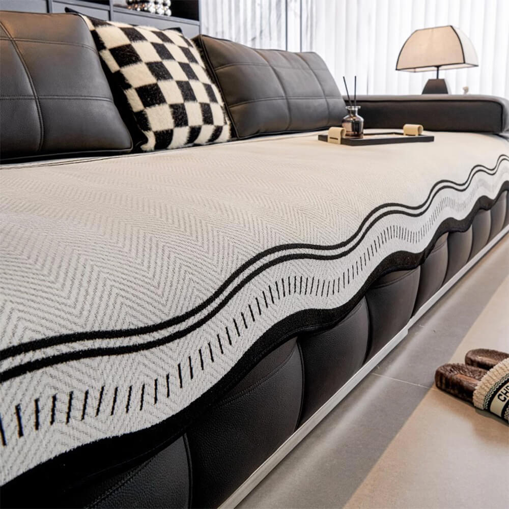 Motivo di azzo di aringone durevole Coperchio di divano anti-slip con finiture ondulate-Resistente ai graffi per animali domestici