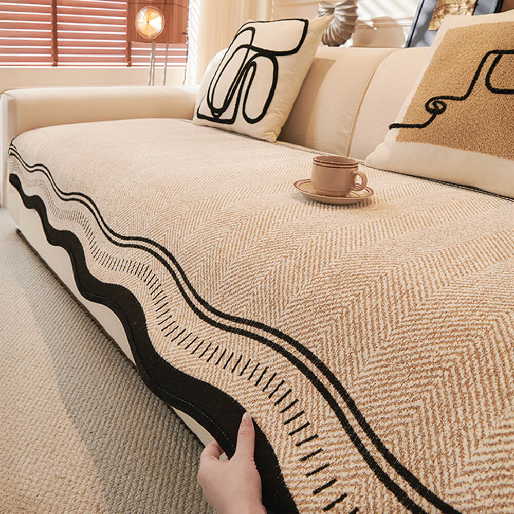 Motivo di azzo di aringone durevole Coperchio di divano anti-slip con finiture ondulate-Resistente ai graffi per animali domestici