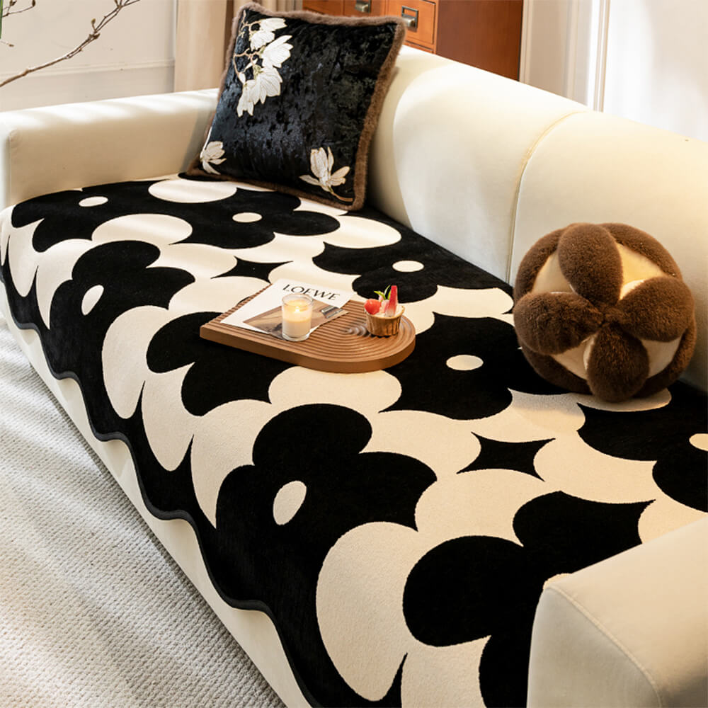 Elegante copertina di divano di Chenille floreale con bordo ondulato