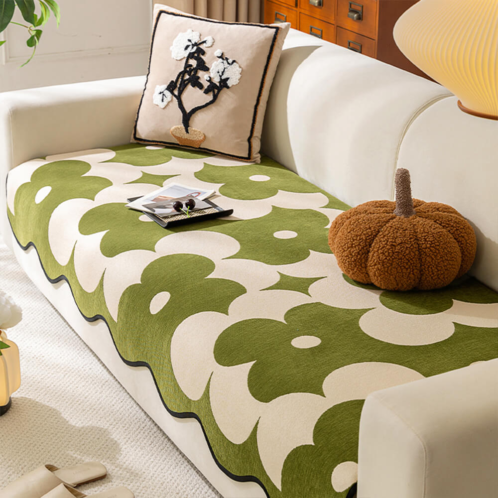 Elegante copertina di divano di Chenille floreale con bordo ondulato