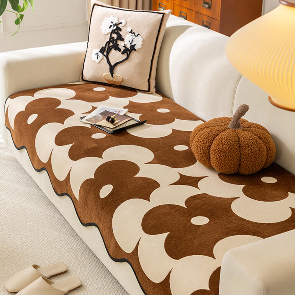 Elegante copertina di divano di Chenille floreale con bordo ondulato