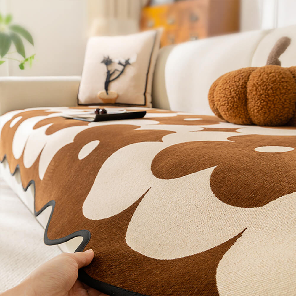 Elegante copertina di divano di Chenille floreale con bordo ondulato