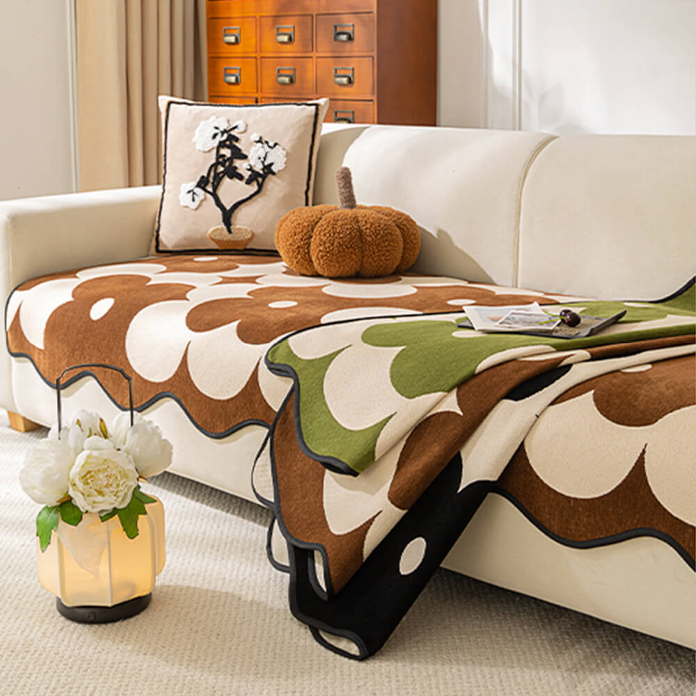 Elegante copertina di divano di Chenille floreale con bordo ondulato