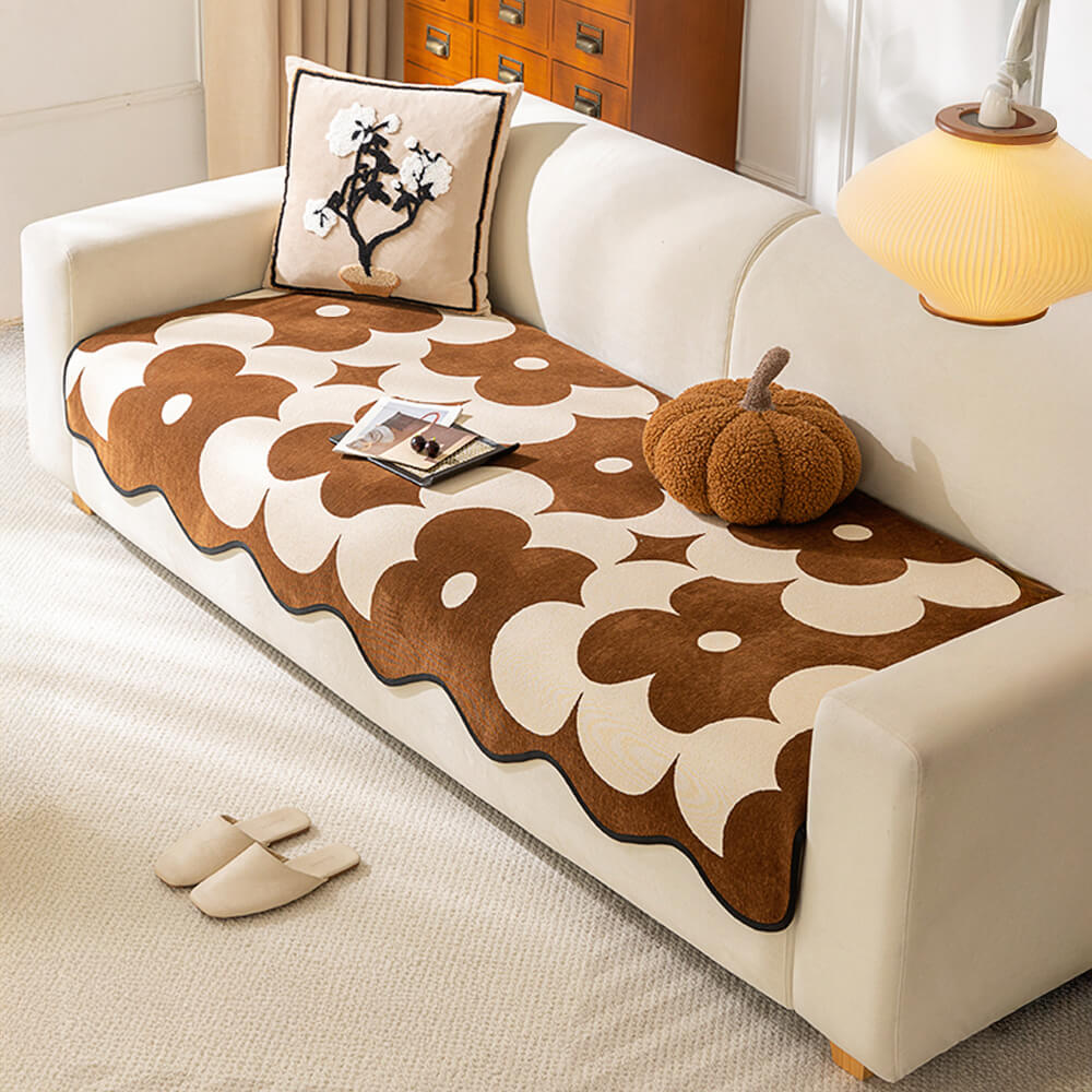 Elegante copertina di divano di Chenille floreale con bordo ondulato