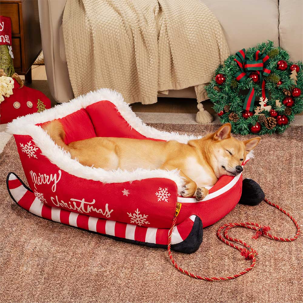 Letto per cani accogliente lussuoso festivo - Slitta di Natale