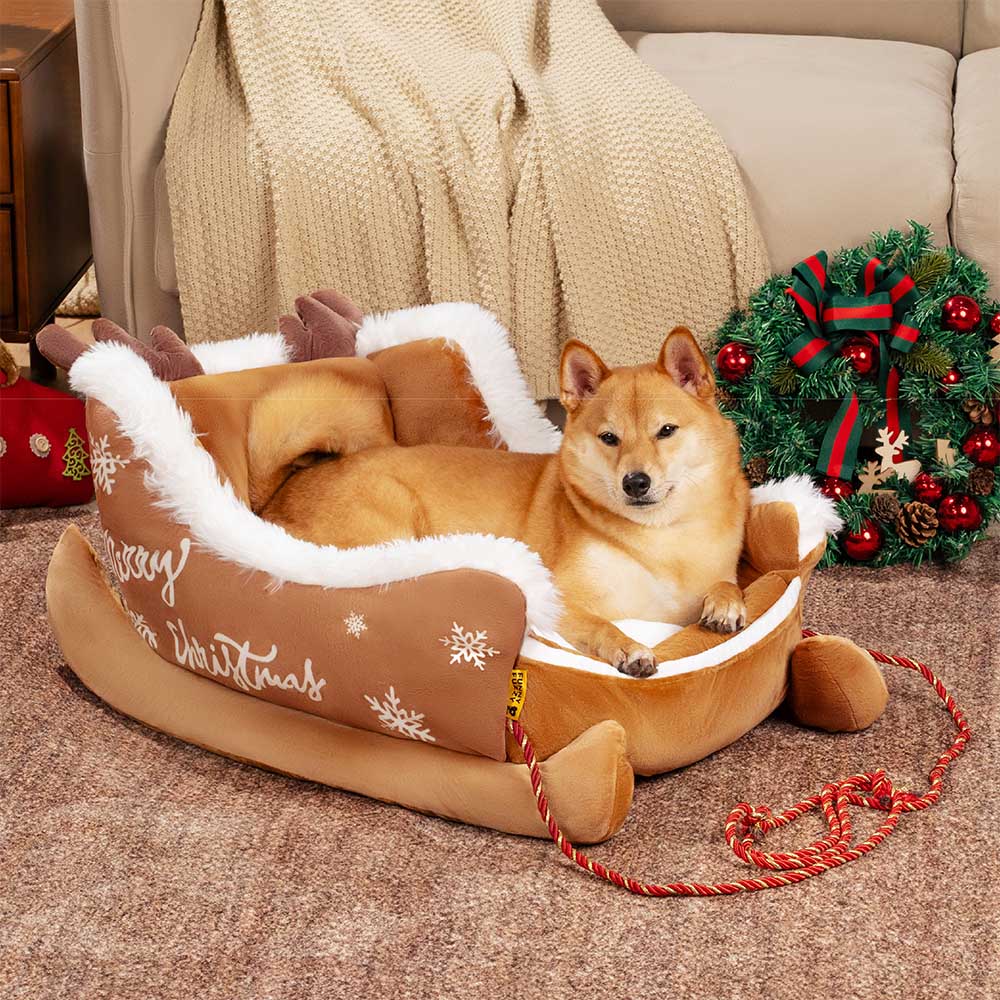 Letto per cani accogliente lussuoso festivo - Slitta di Natale