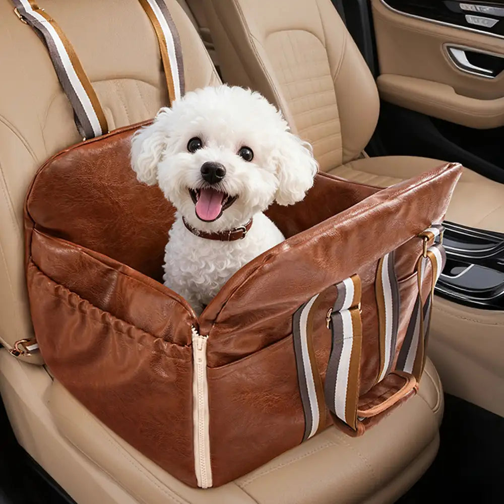 Deluxe Faux Leather Safety Center Console Pet Car Seat and Carrier 3 -in-1