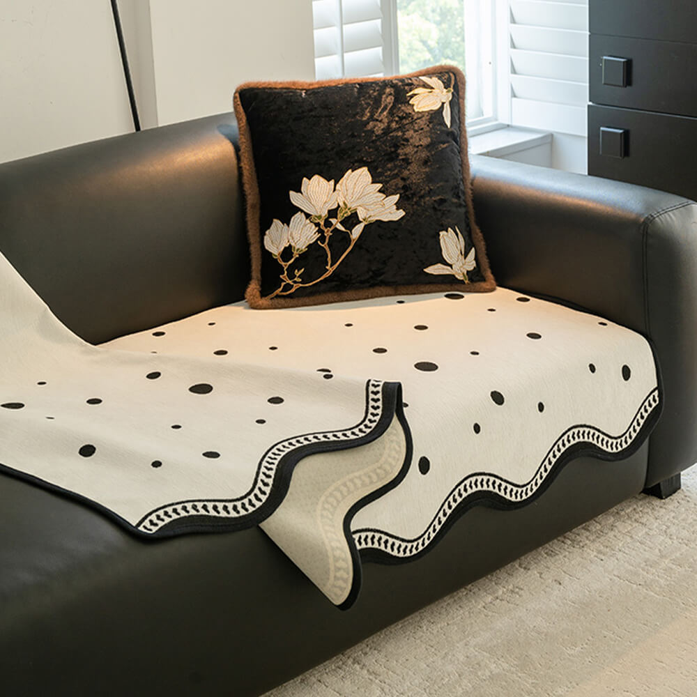 Chenile Fabric Sofa Protector Wavy Edge Non-Slip Couch Cover