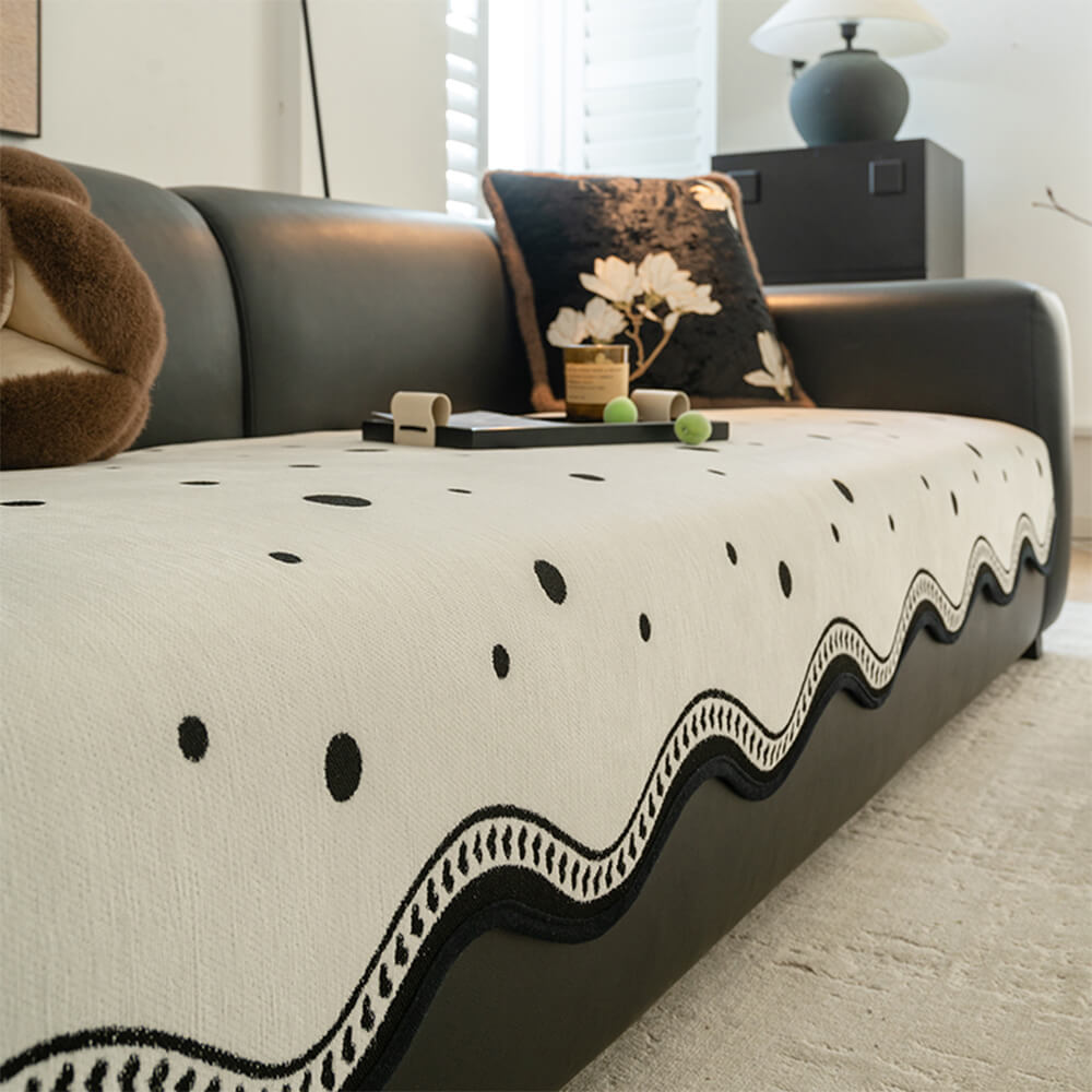 Chenile Fabric Sofa Protector Wavy Edge Non-Slip Couch Cover