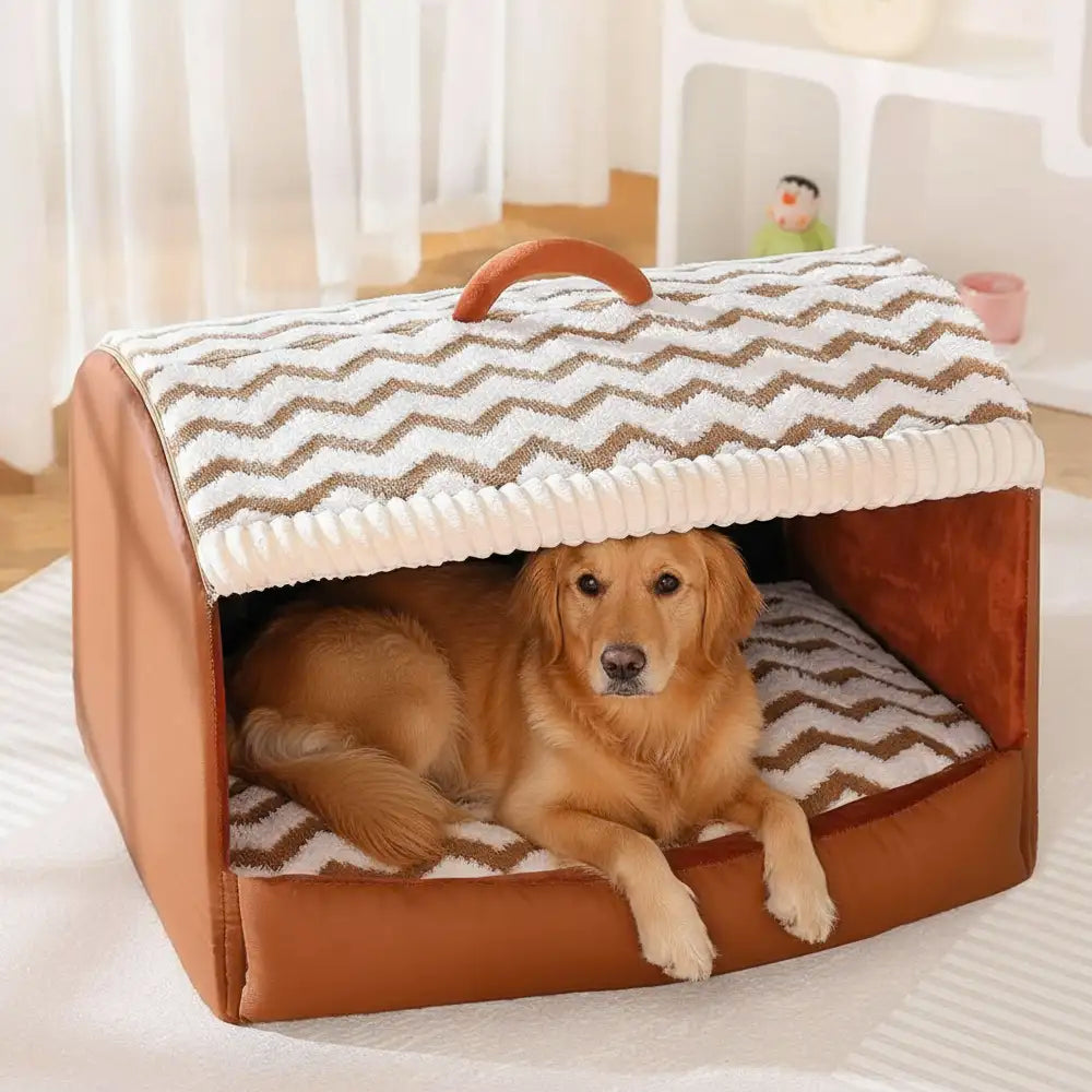 Cozy Cabin Portable Semi-Enclosed Dog Bed with Roof Warming And Durable