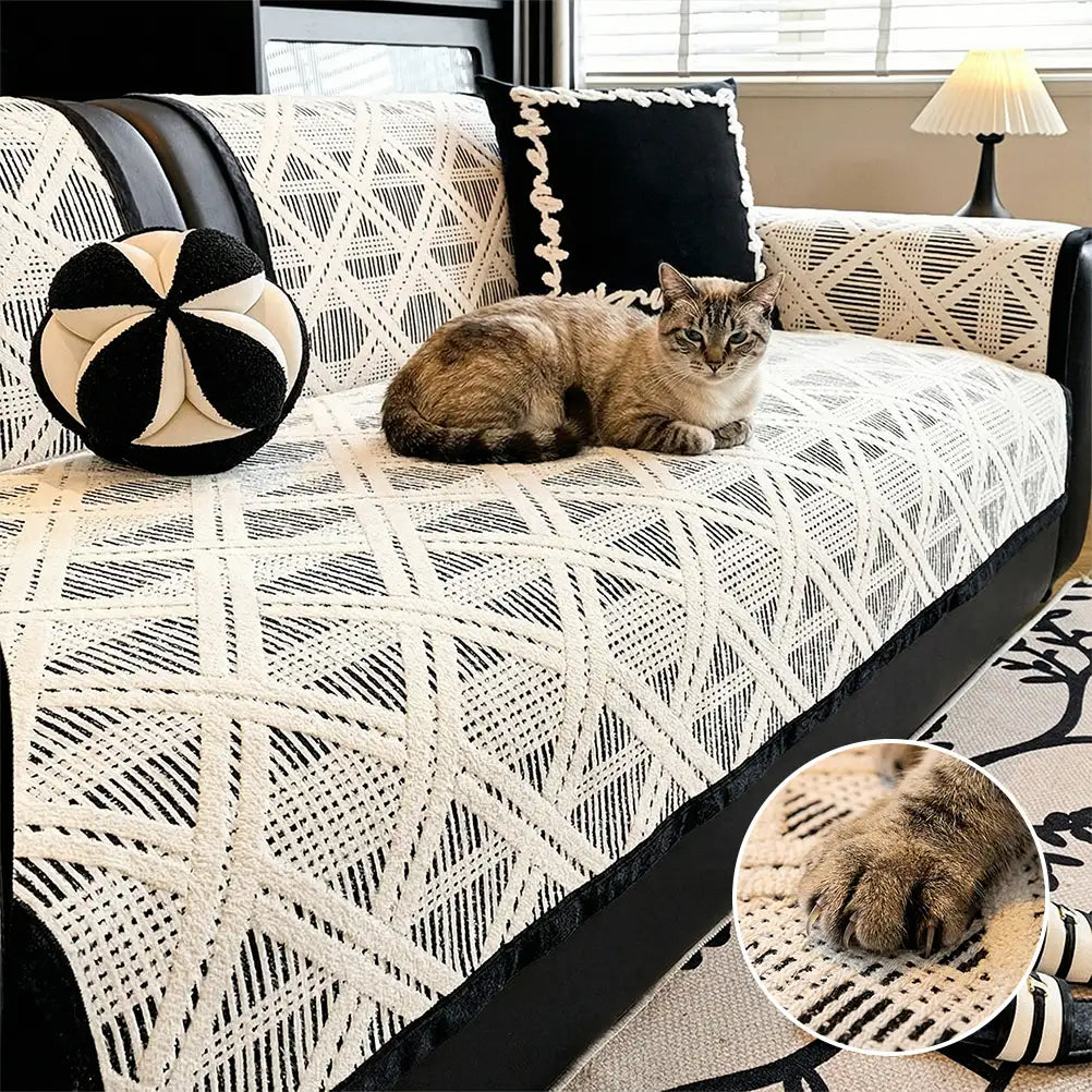 Creative Plaid Pattern Anti-Cat Scratch And Non-Slip Couch Cover - Suitable For All Seasons