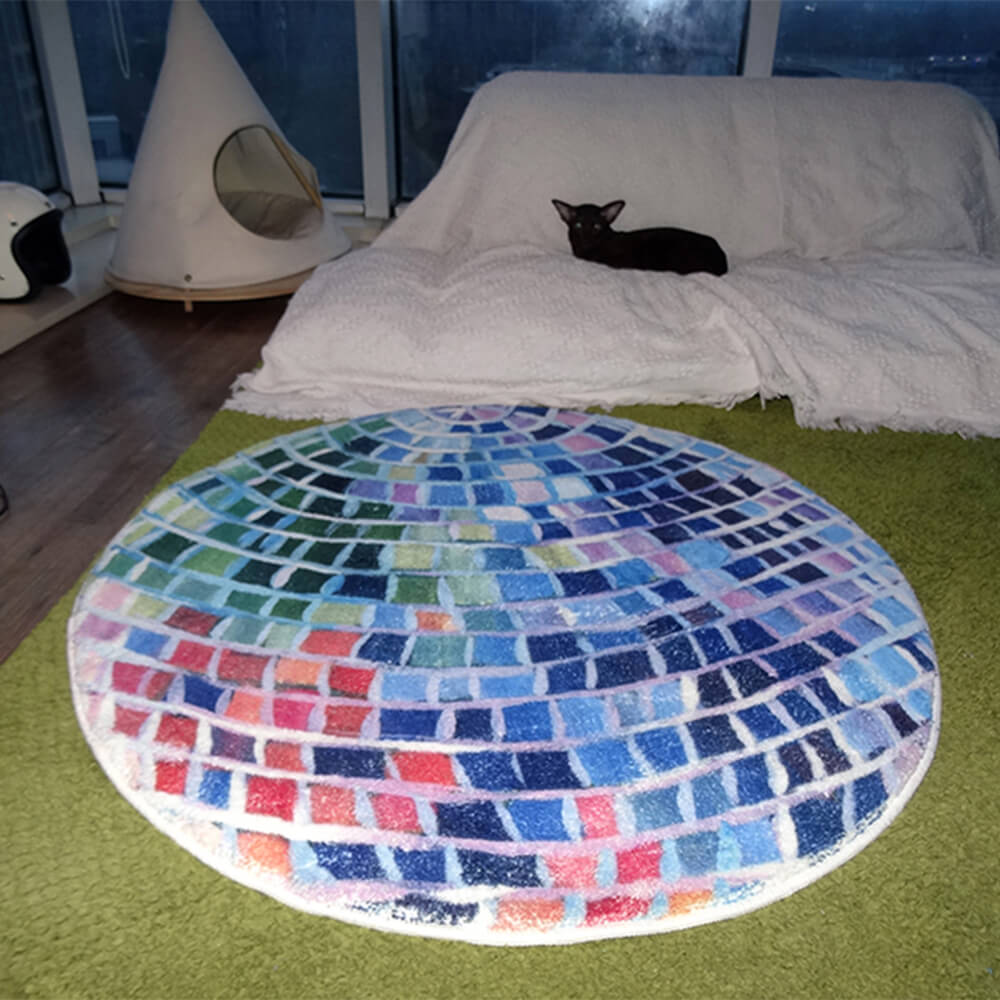 Runder Teppich aus Kunstkaschmir mit Discokugel-Farbblock
