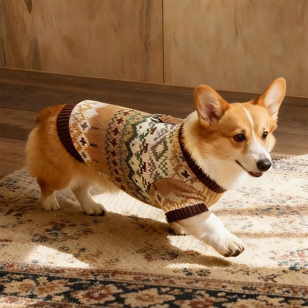 Fair Isle Vintage Pattern Dachshund And Small To Medium-Sized Dog Sweater