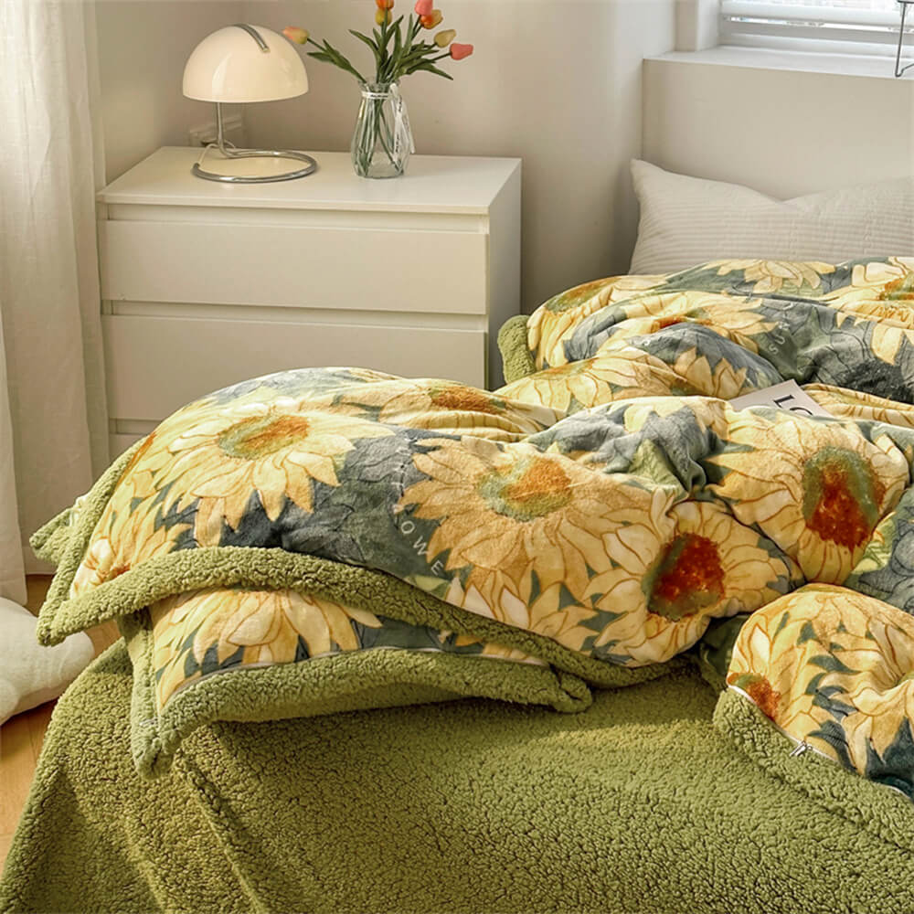 Ensemble de draps double face en velours de lait et sherpa à imprimé floral